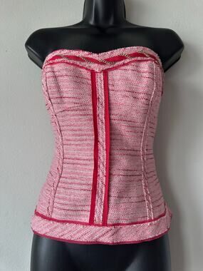 Vintage Y2K Pink Tweed Corset Bustier Top Bratz Barbiecore Coquette WHBM Size 4